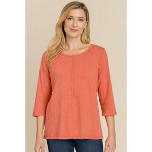 Charlie B Coral‎ Orange 3/4 Sleeve Seamed Cotton Blend Top Women's M
